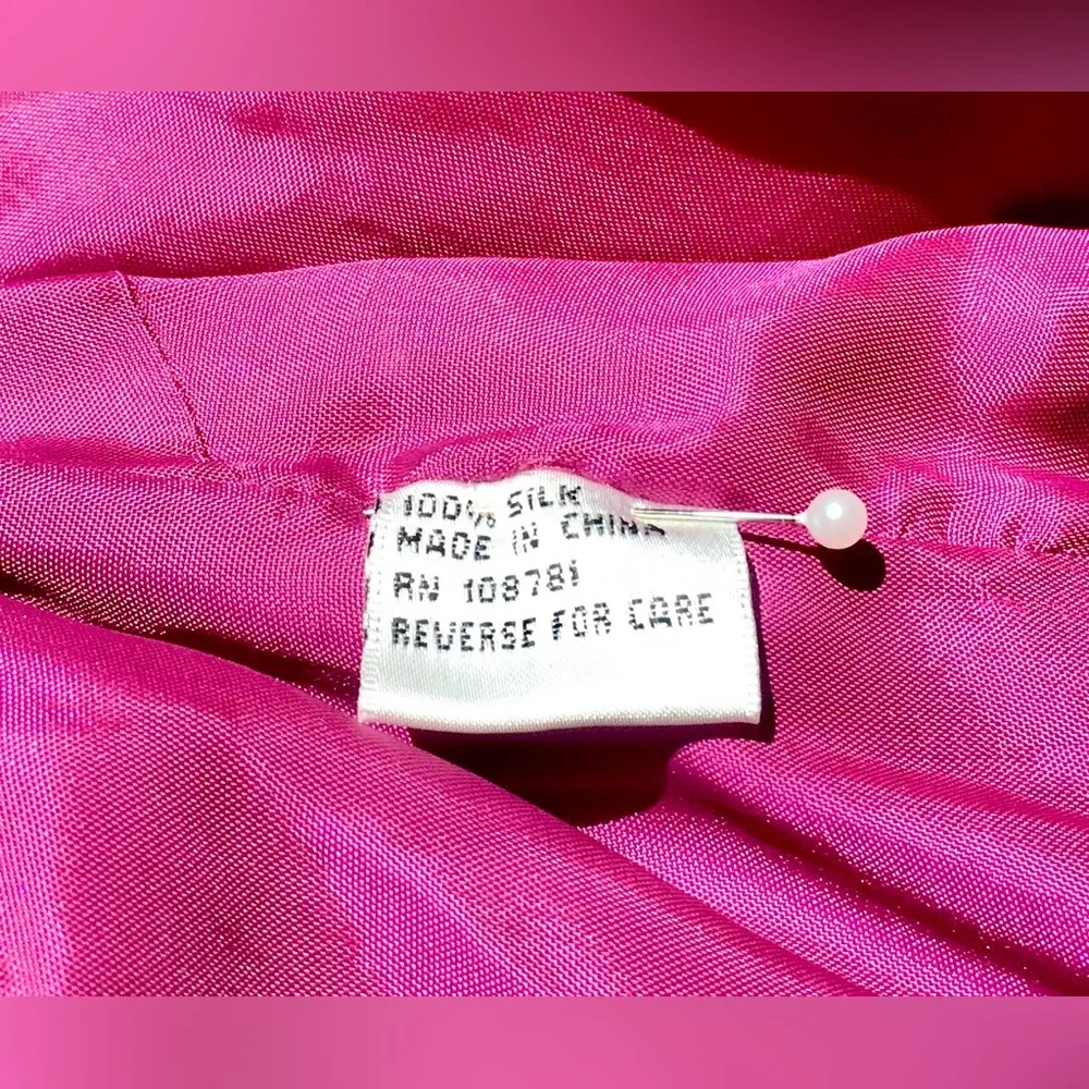 VINTAGE Pink empire waist silk maxi dress halter top deep V neck rhinestones Sz6 - Picture 11 of 14